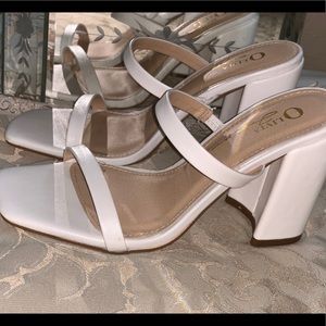 White Double Strap Block Heels